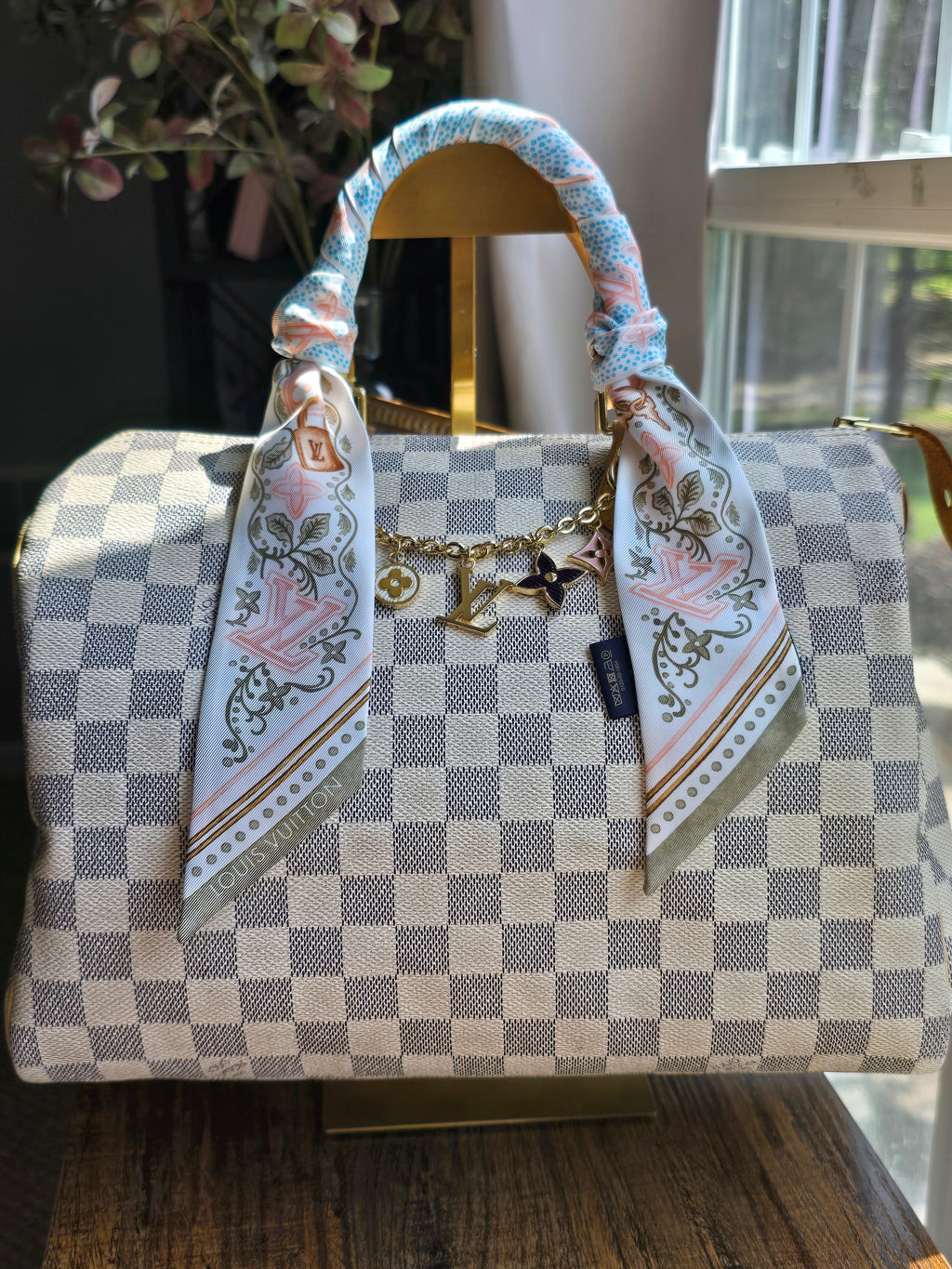 Authentic Louis Vuitton Damier Azur Speedy 30 (2007), Louis Vuitton Summer Garden BB Bandeau and Louis Vuitton Spring Street Chain Bag Charm