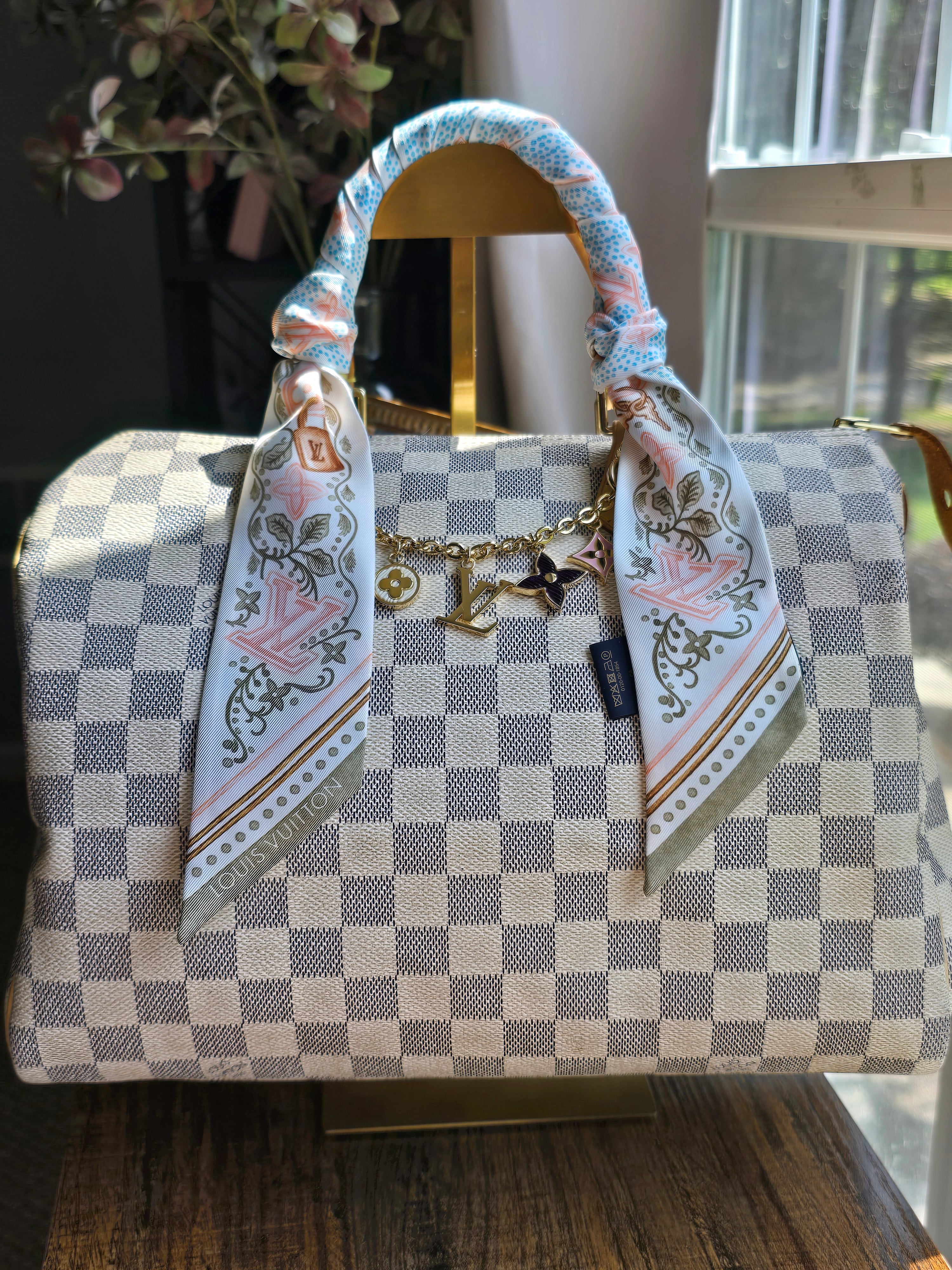 Authentic Louis Vuitton Damier Azur Speedy 30 (2007), Louis Vuitton Summer Garden BB Bandeau and Louis Vuitton Spring Street Chain Bag Charm