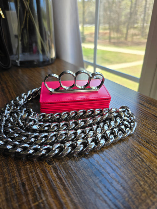 Authentic Alexander McQueen Four Ring Micro Bag- Pink Calfskin Leather