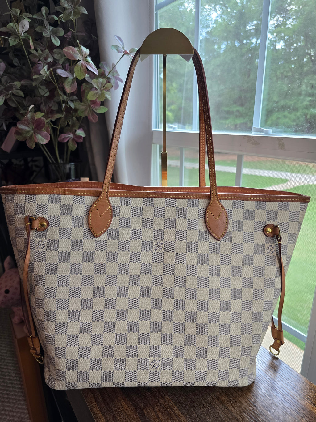 Authentic Louis Vuitton Damier Azur Ballerina Pink Neverfull MM with Pouch