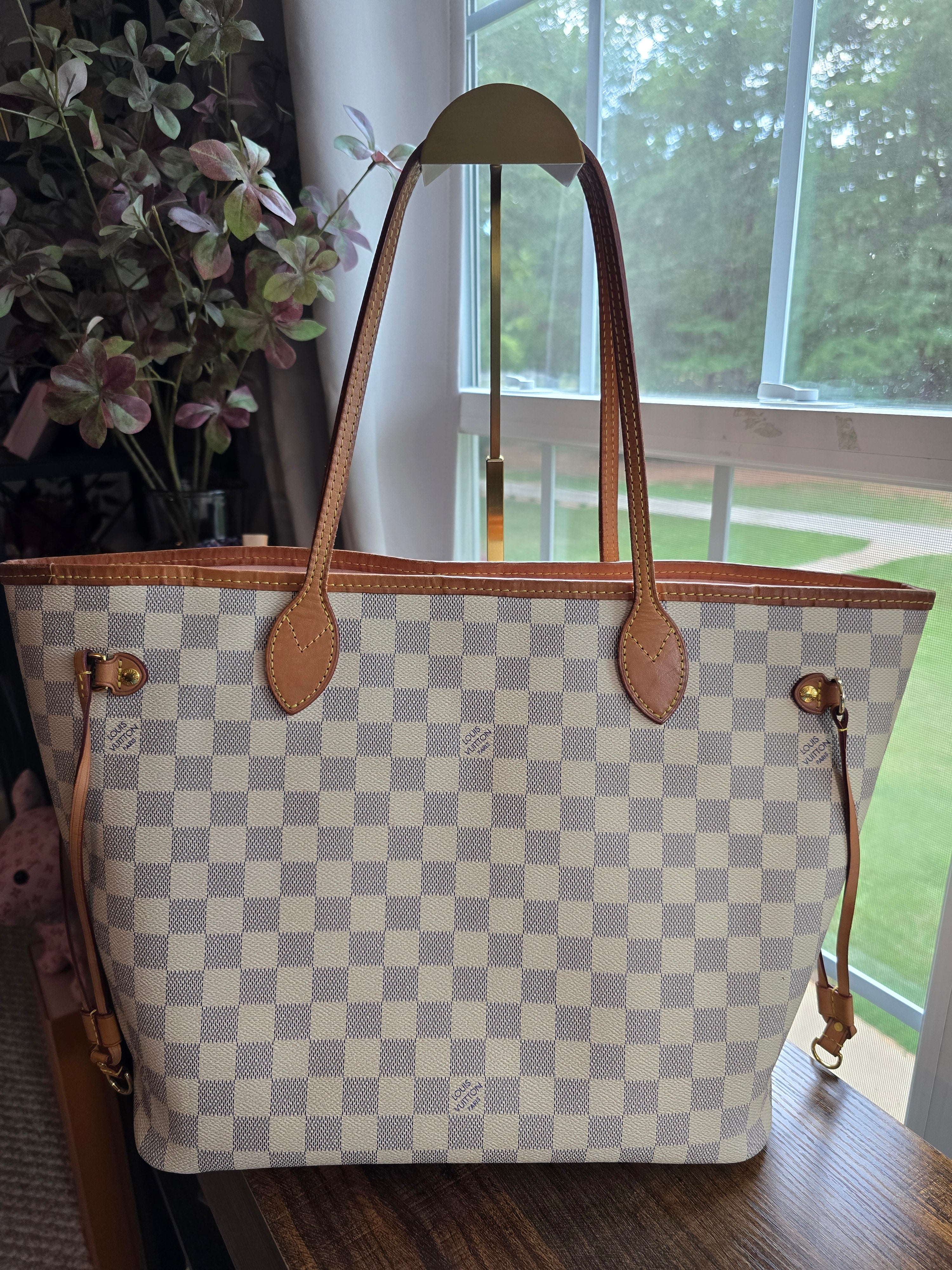 Authentic Louis Vuitton Damier Azur Ballerina Pink Neverfull MM with Pouch