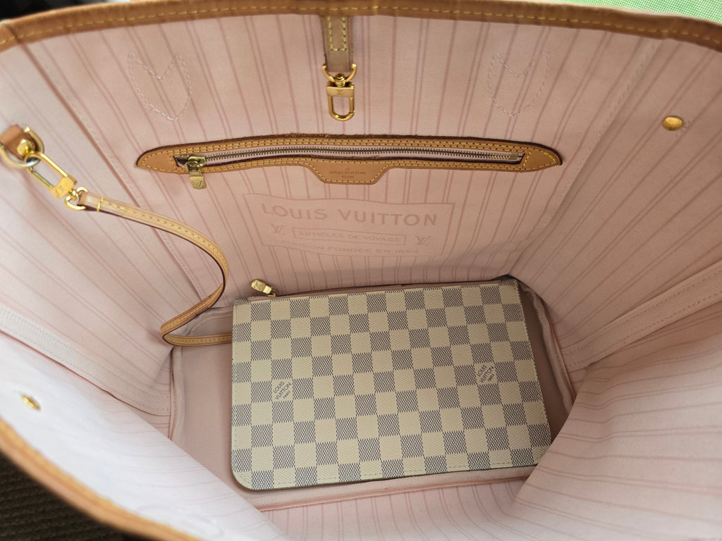 Authentic Louis Vuitton Damier Azur Ballerina Pink Neverfull MM with Pouch