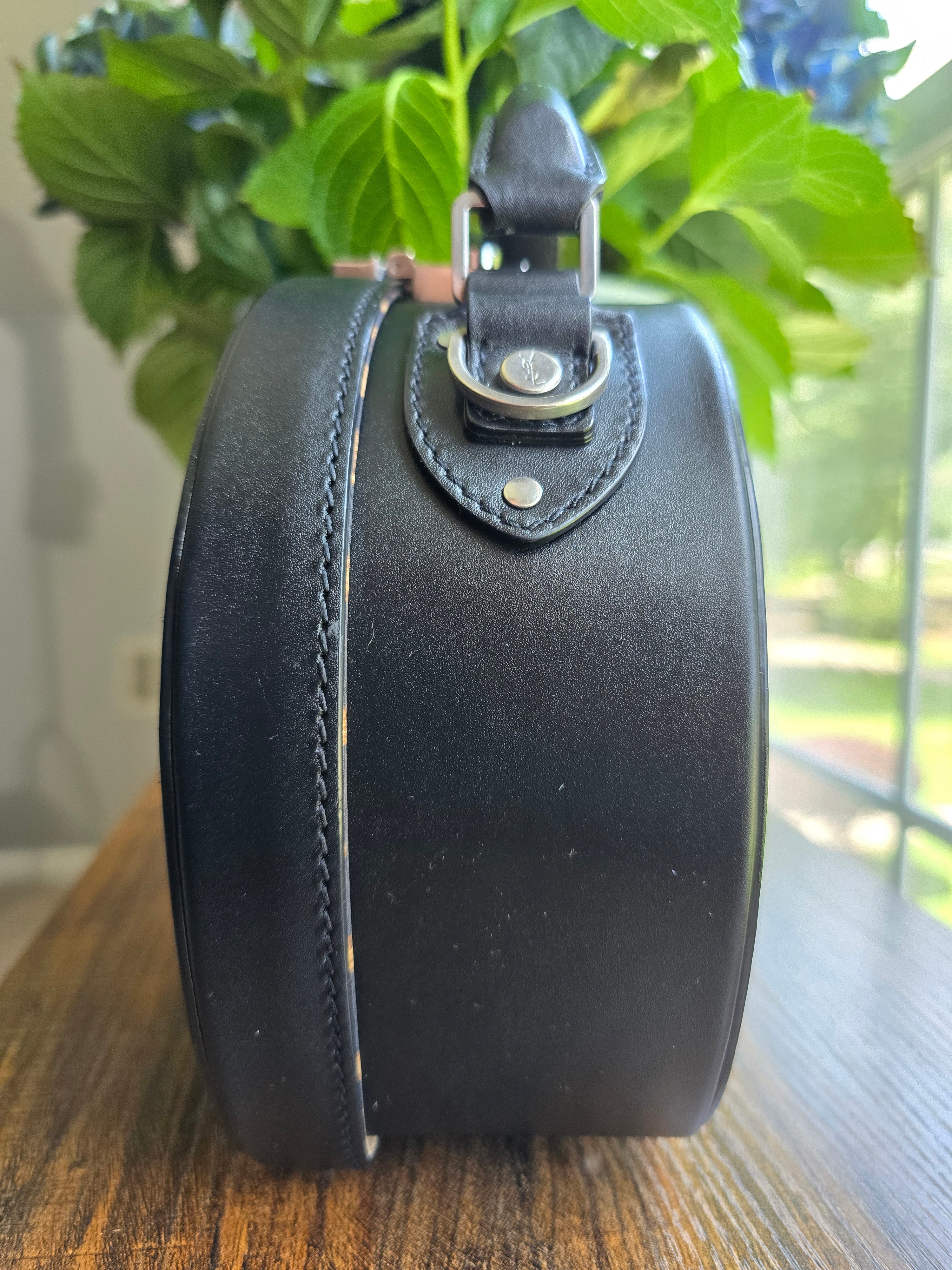 Authentic Saint Laurent Mica Hatbox Handbag with Crossbody Strap