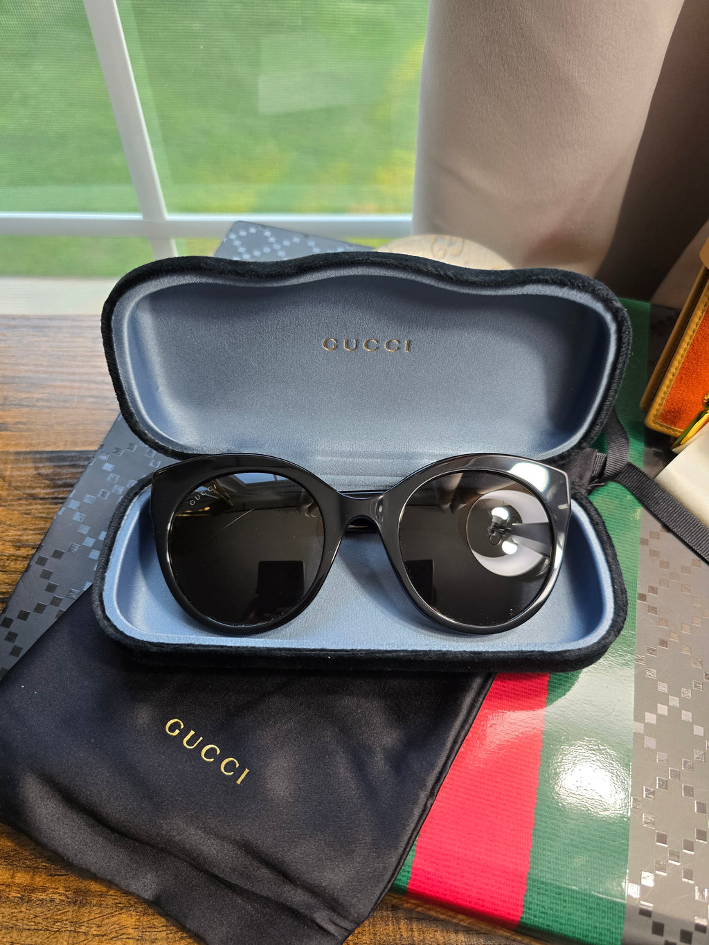 Authentic Gucci GG0028S Black Cat-Eye Sunglasses
