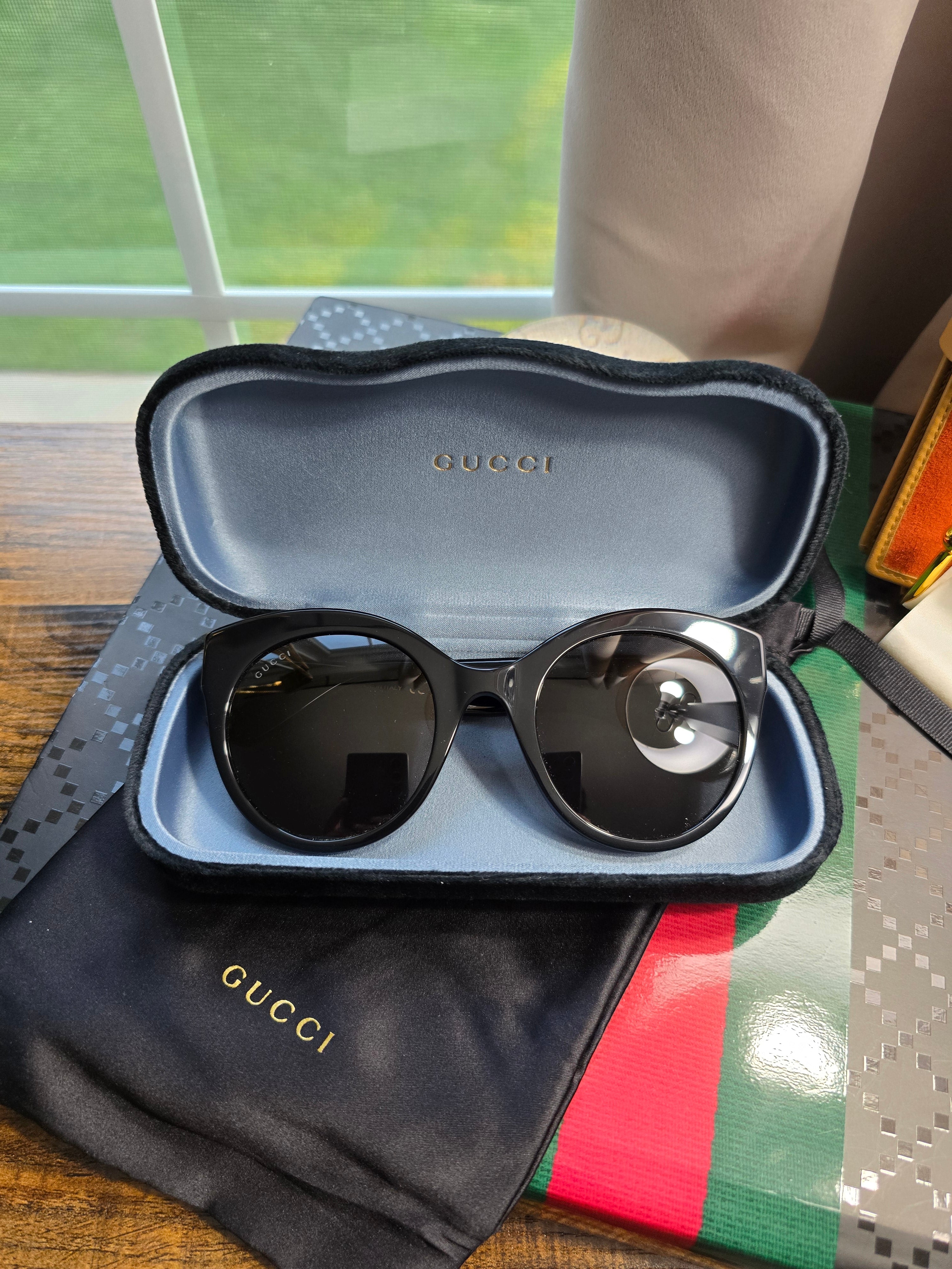 Authentic Gucci GG0028S Black Cat-Eye Sunglasses