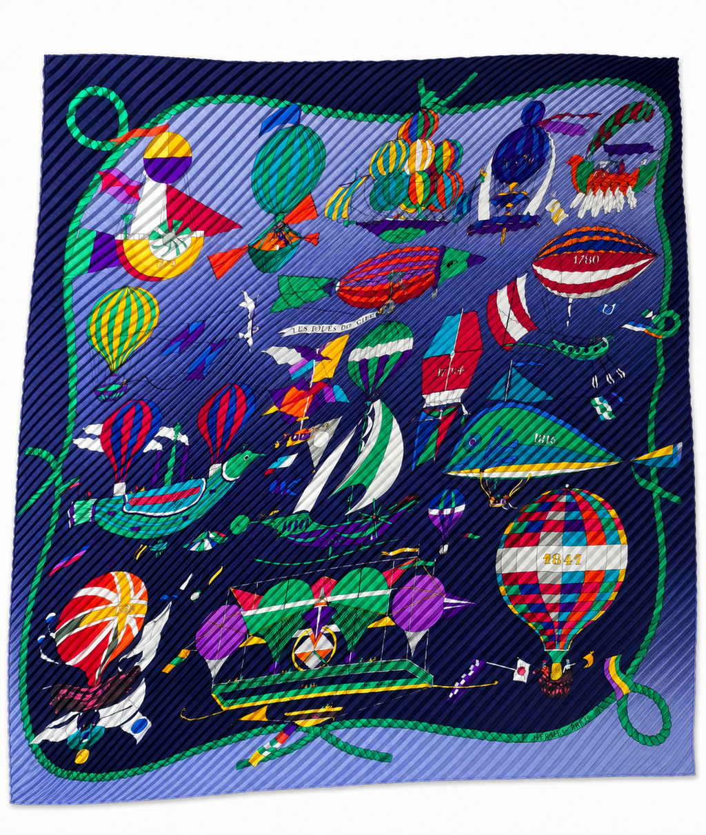 Authentic Hermès "Les Folies du Ciel" Carré Plissé 90 Pleated Silk Scarf
