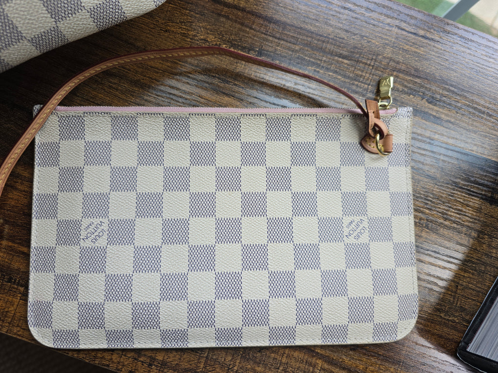 Authentic Louis Vuitton Damier Azur Ballerina Pink Neverfull MM with Pouch