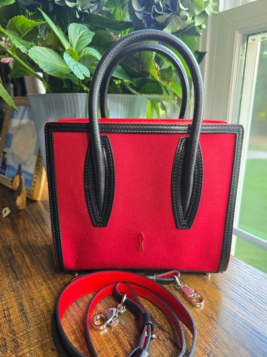 Authentic Christian Louboutin Leopard-Print Suede & Canvas Paloma Mini Tote