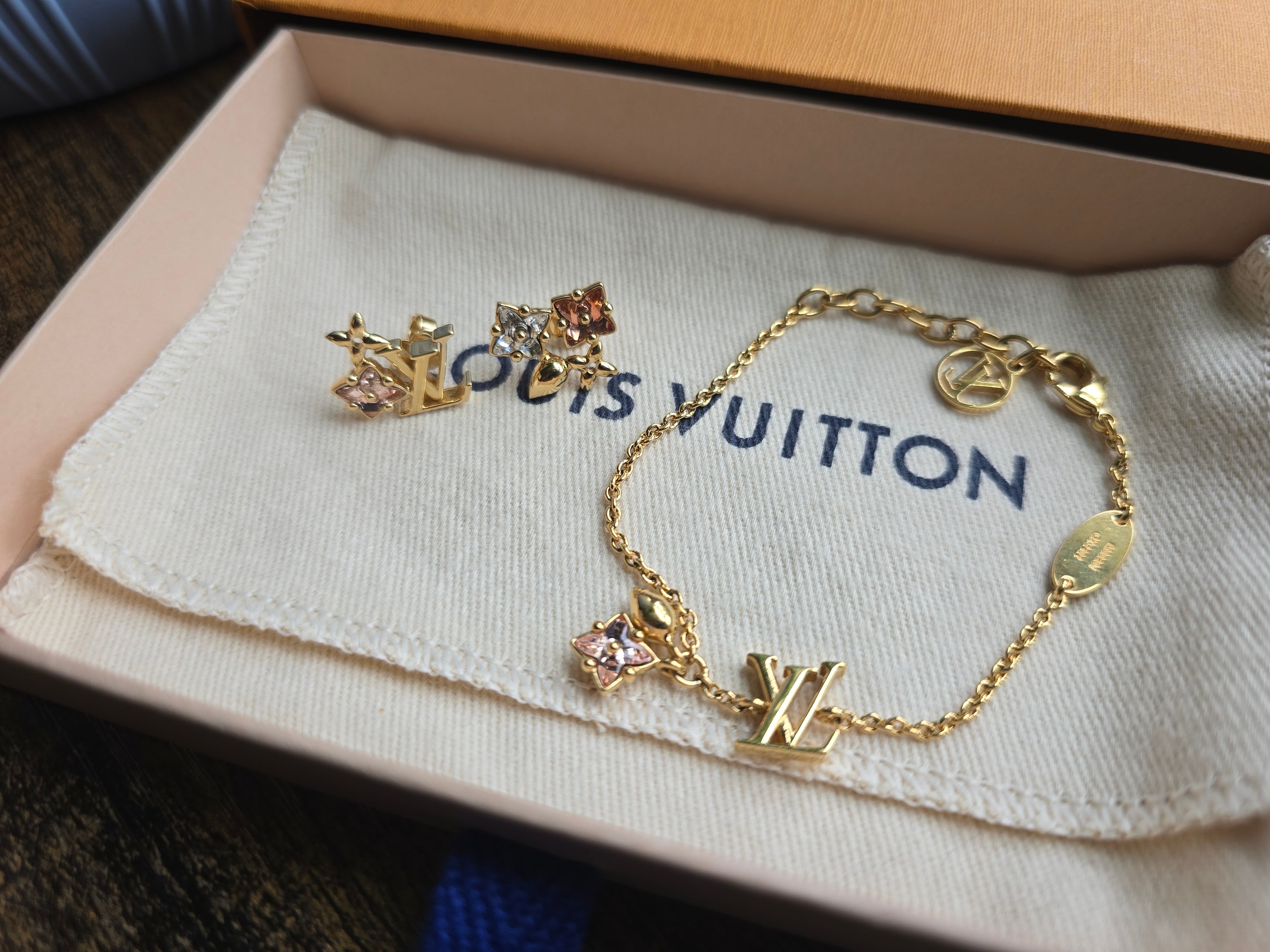 Authentic Louis Vuitton Loulougram Bracelet & Earring Set- Full Inclusion
