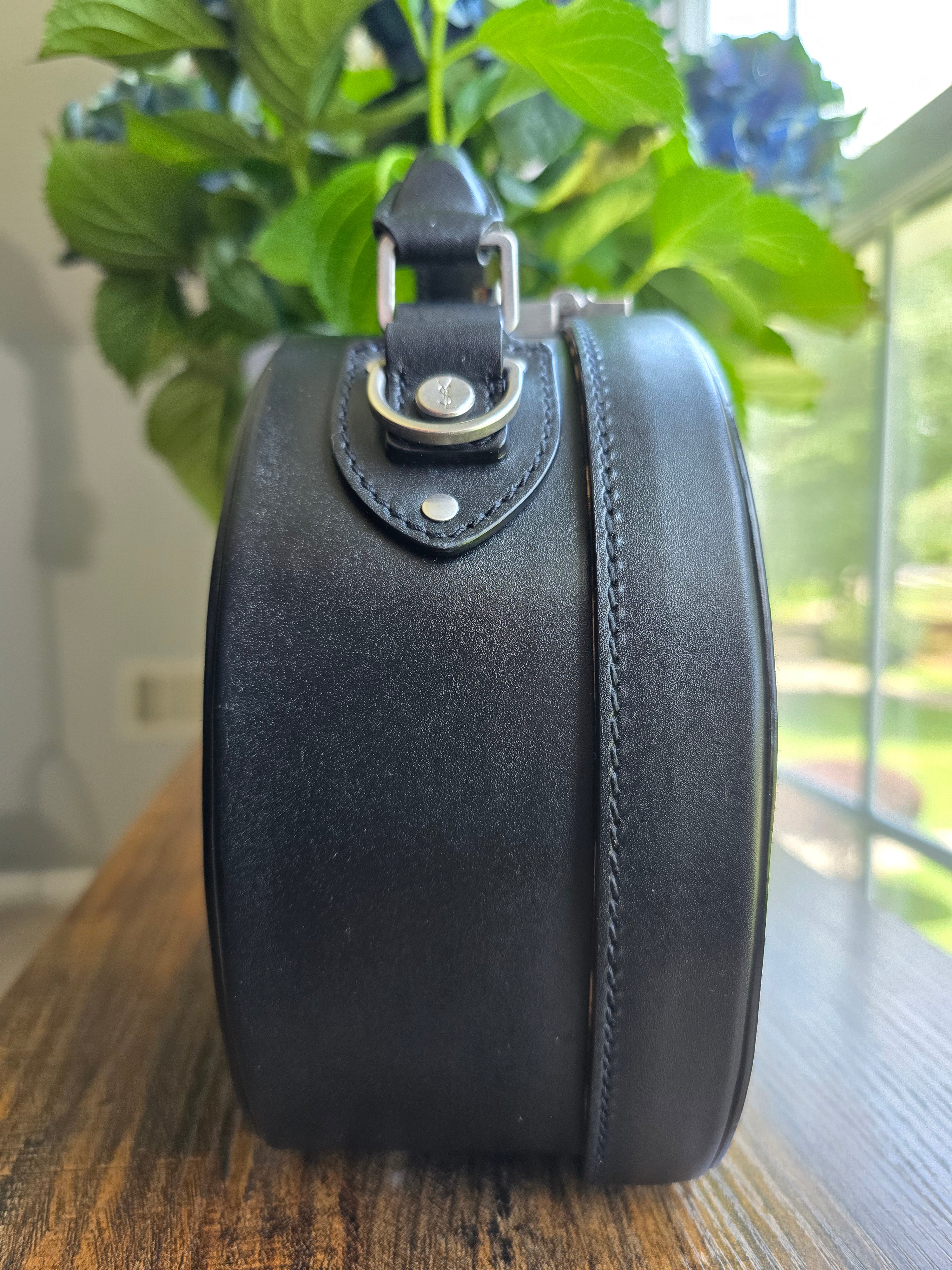 Authentic Saint Laurent Mica Hatbox Handbag with Crossbody Strap