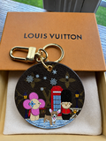 Authentic Louis Vuitton Monogram Illustre London Xmas Bag Charm & Key Holder AKIKO Limited Edition- Full Inclusion