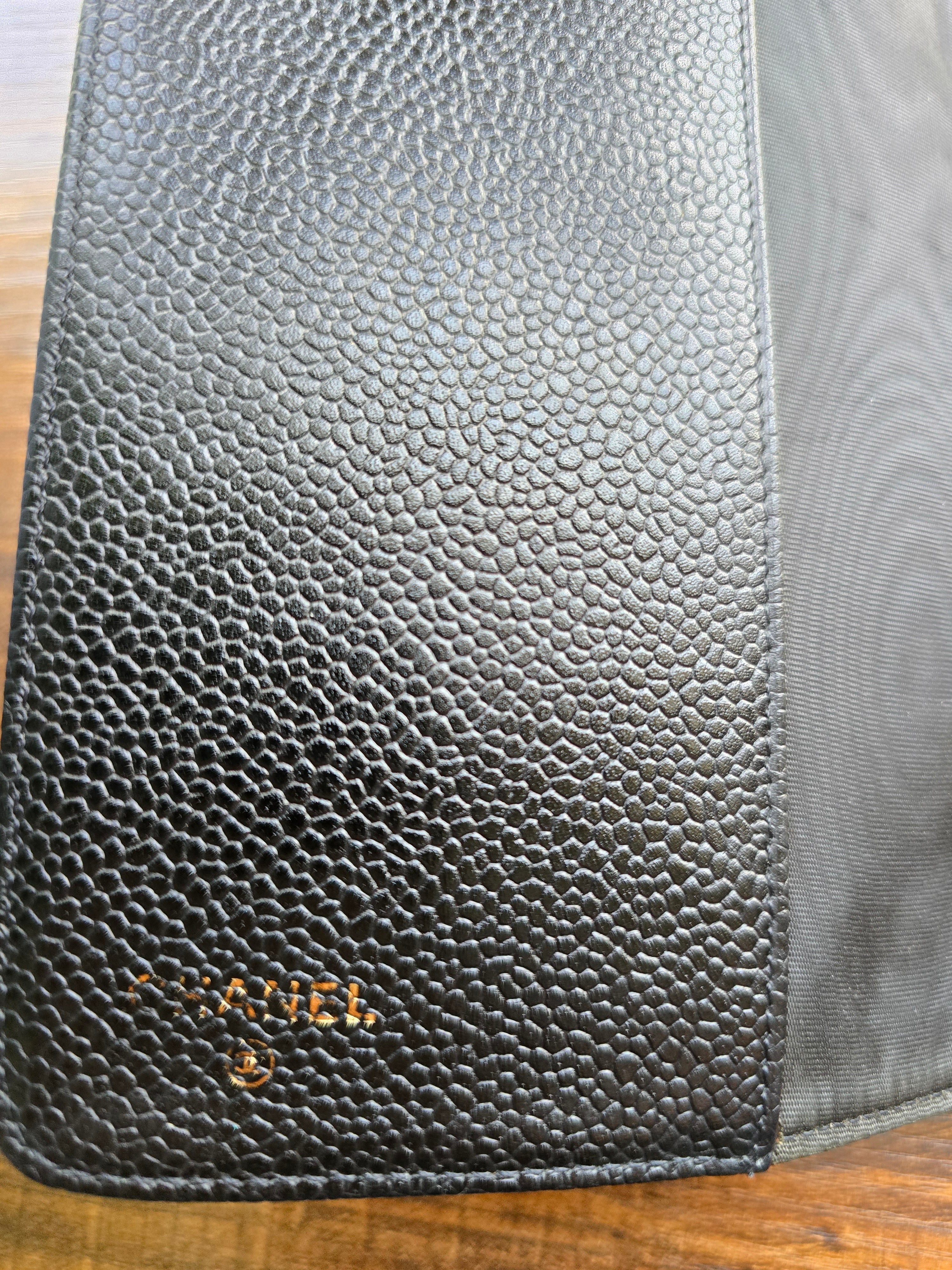 Authentic CHANEL Black Caviar Leather Agenda Cover with CC Logo