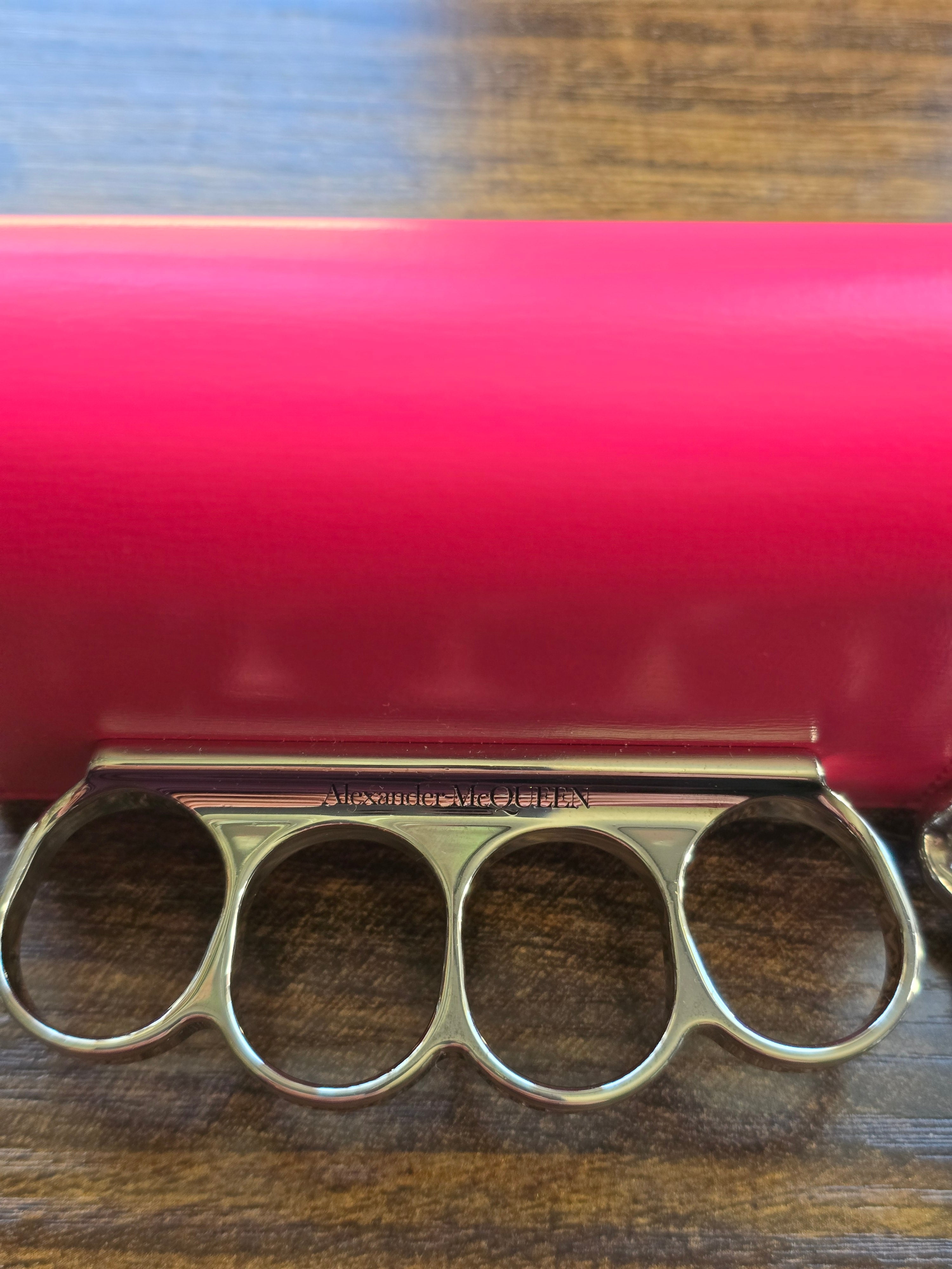 Authentic Alexander McQueen Four Ring Micro Bag- Pink Calfskin Leather