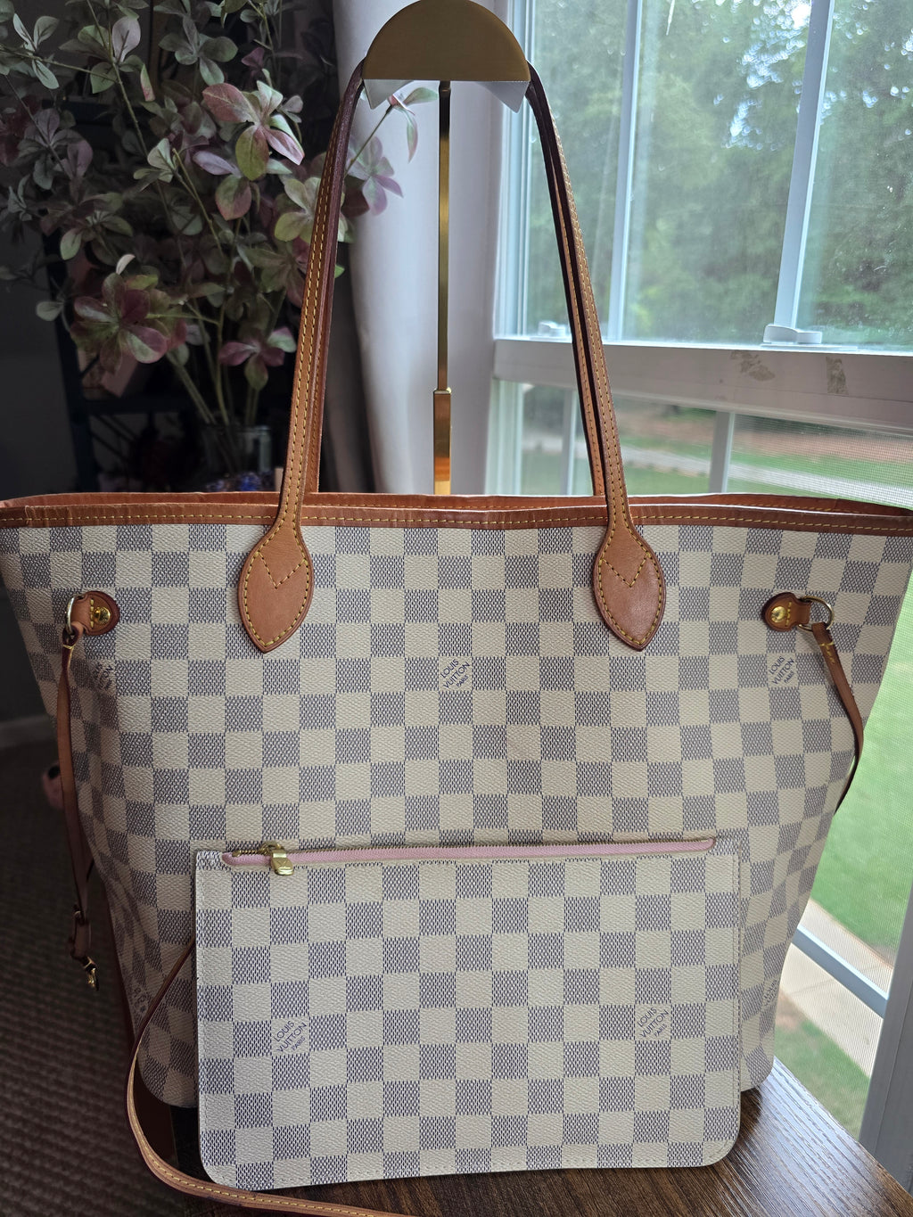 Authentic Louis Vuitton Damier Azur Ballerina Pink Neverfull MM with Pouch