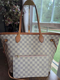 Authentic Louis Vuitton Damier Azur Ballerina Pink Neverfull MM with Pouch