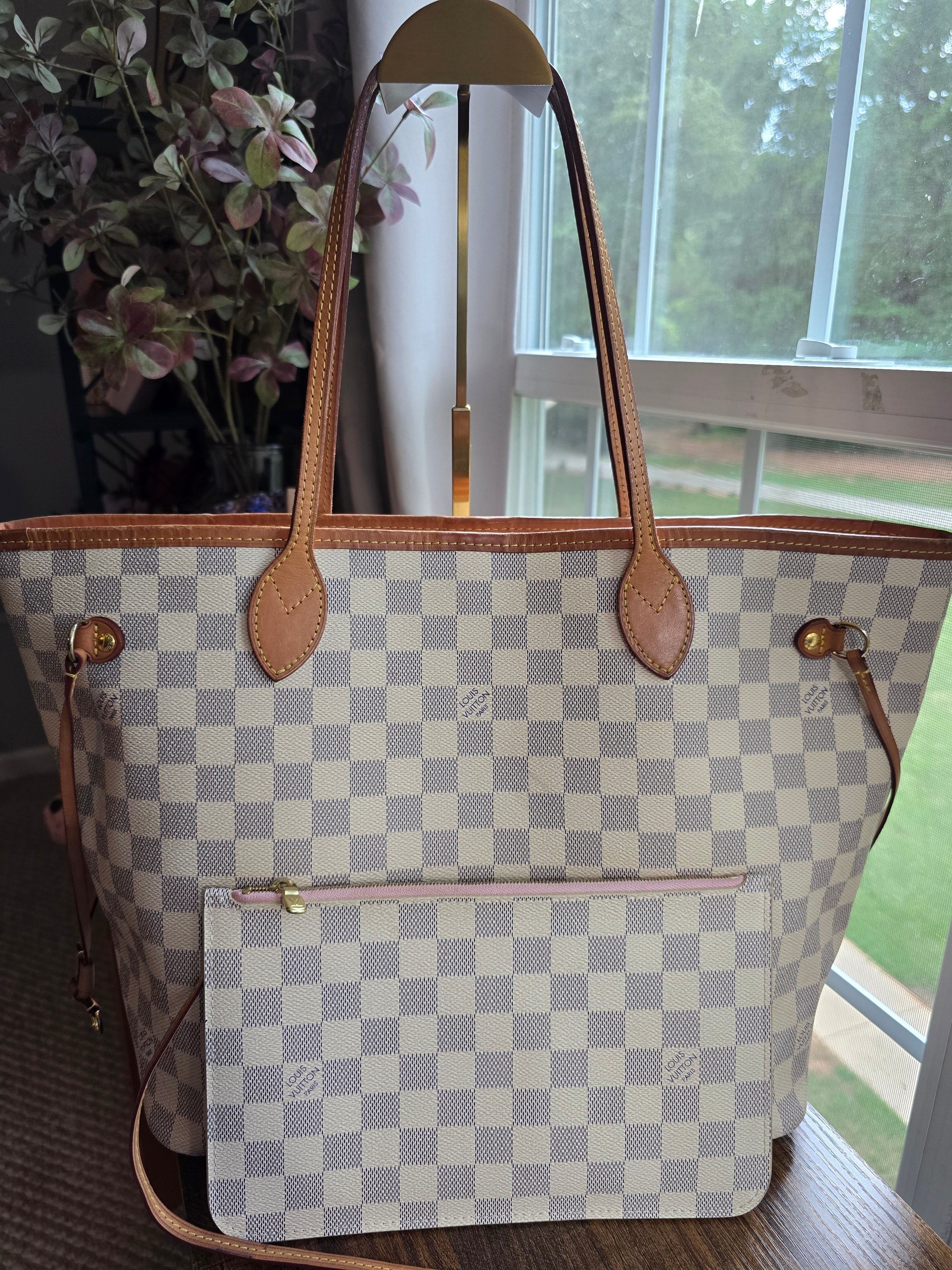Authentic Louis Vuitton Damier Azur Ballerina Pink Neverfull MM with Pouch