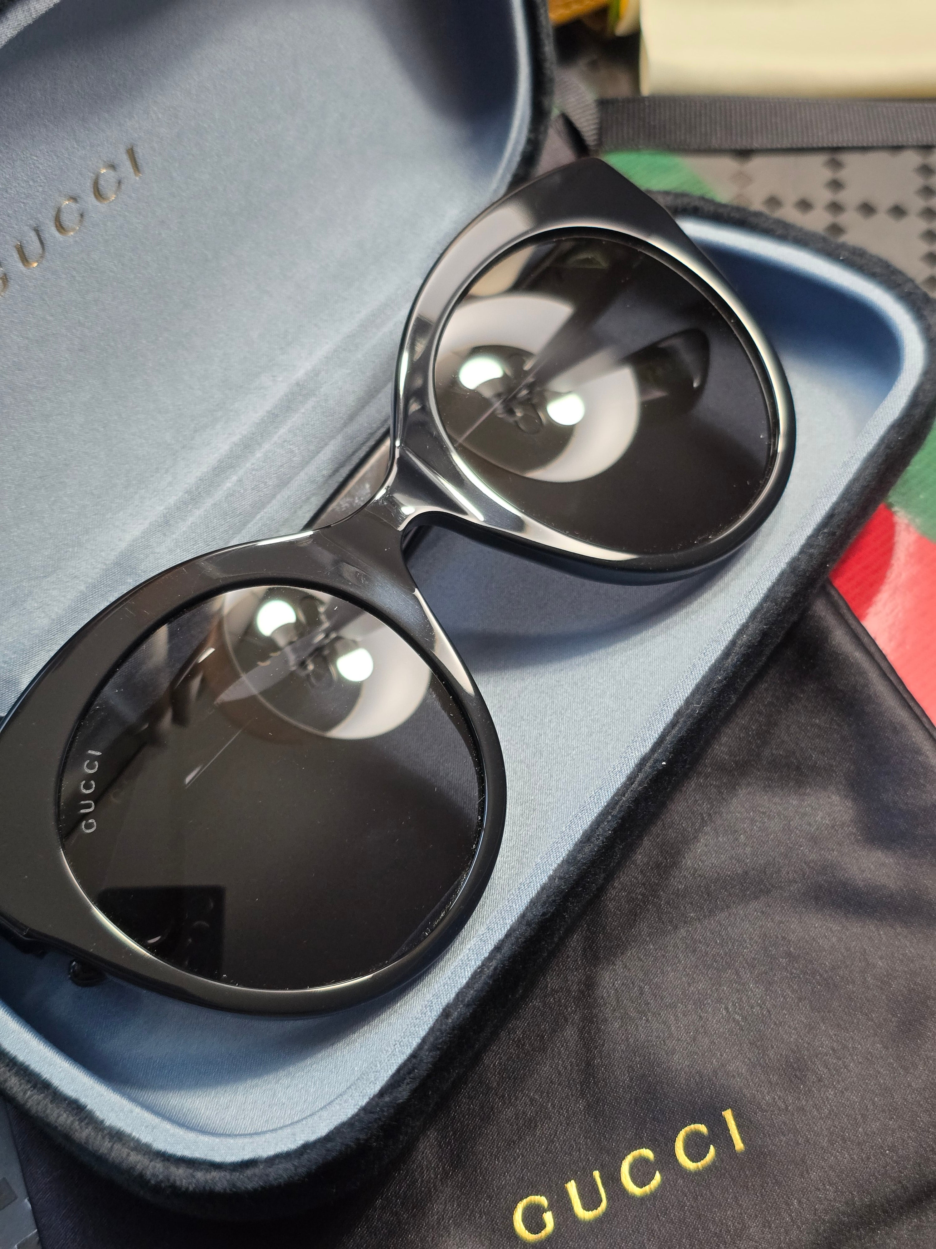 Authentic Gucci GG0028S Black Cat-Eye Sunglasses