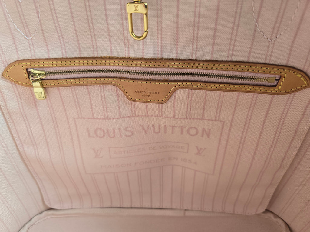 Authentic Louis Vuitton Damier Azur Ballerina Pink Neverfull MM with Pouch