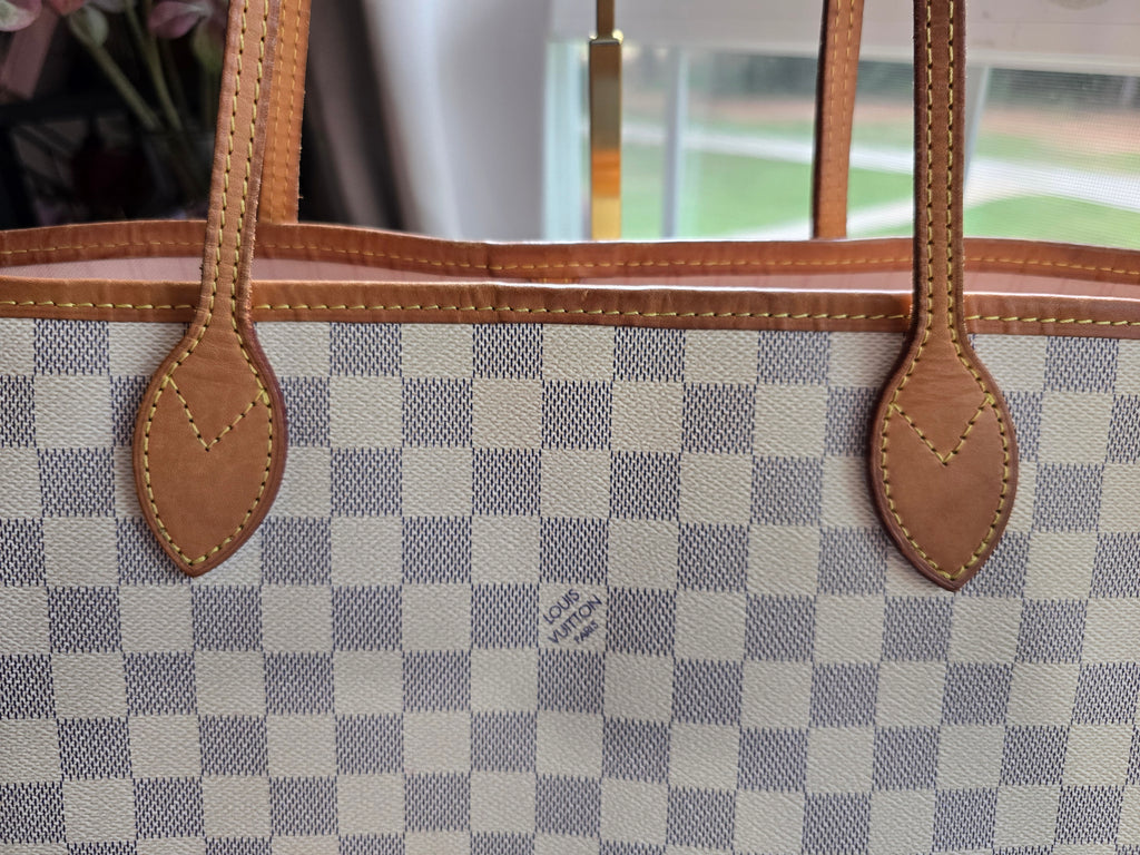 Authentic Louis Vuitton Damier Azur Ballerina Pink Neverfull MM with Pouch