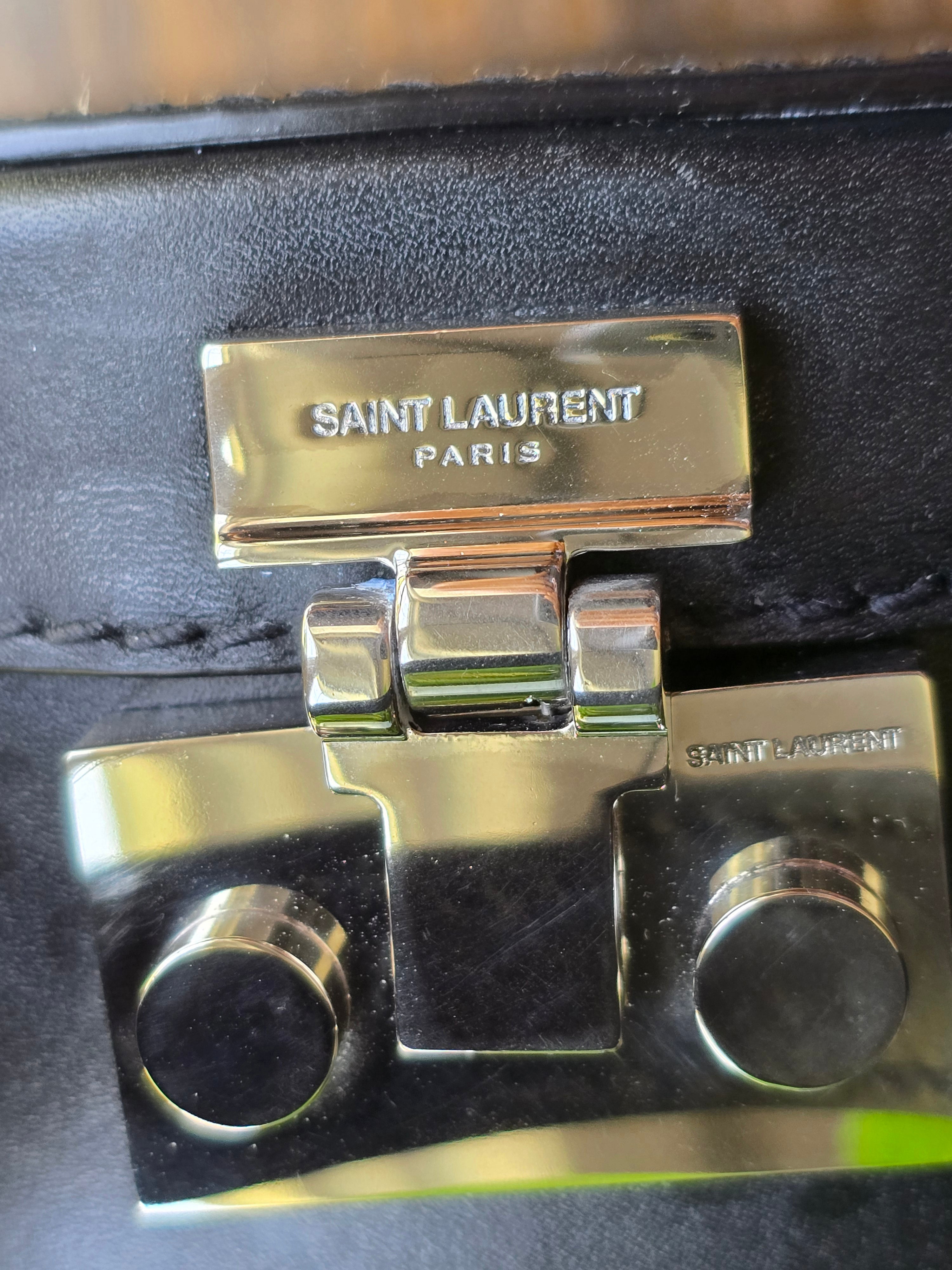 Authentic Saint Laurent Mica Hatbox Handbag with Crossbody Strap
