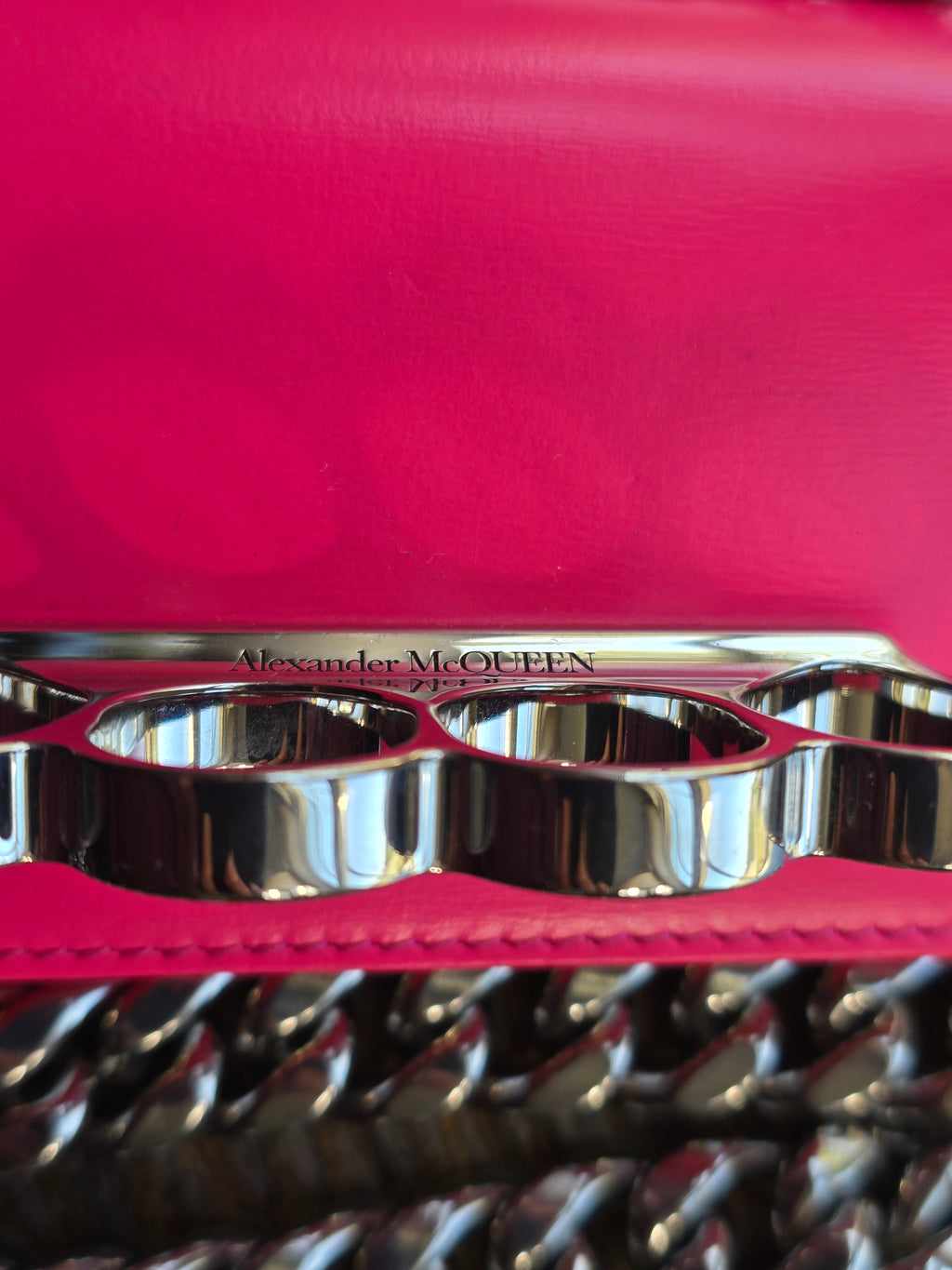 Authentic Alexander McQueen Four Ring Micro Bag- Pink Calfskin Leather