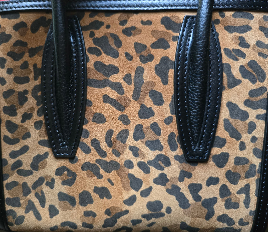 Authentic Christian Louboutin Leopard-Print Suede & Canvas Paloma Mini Tote