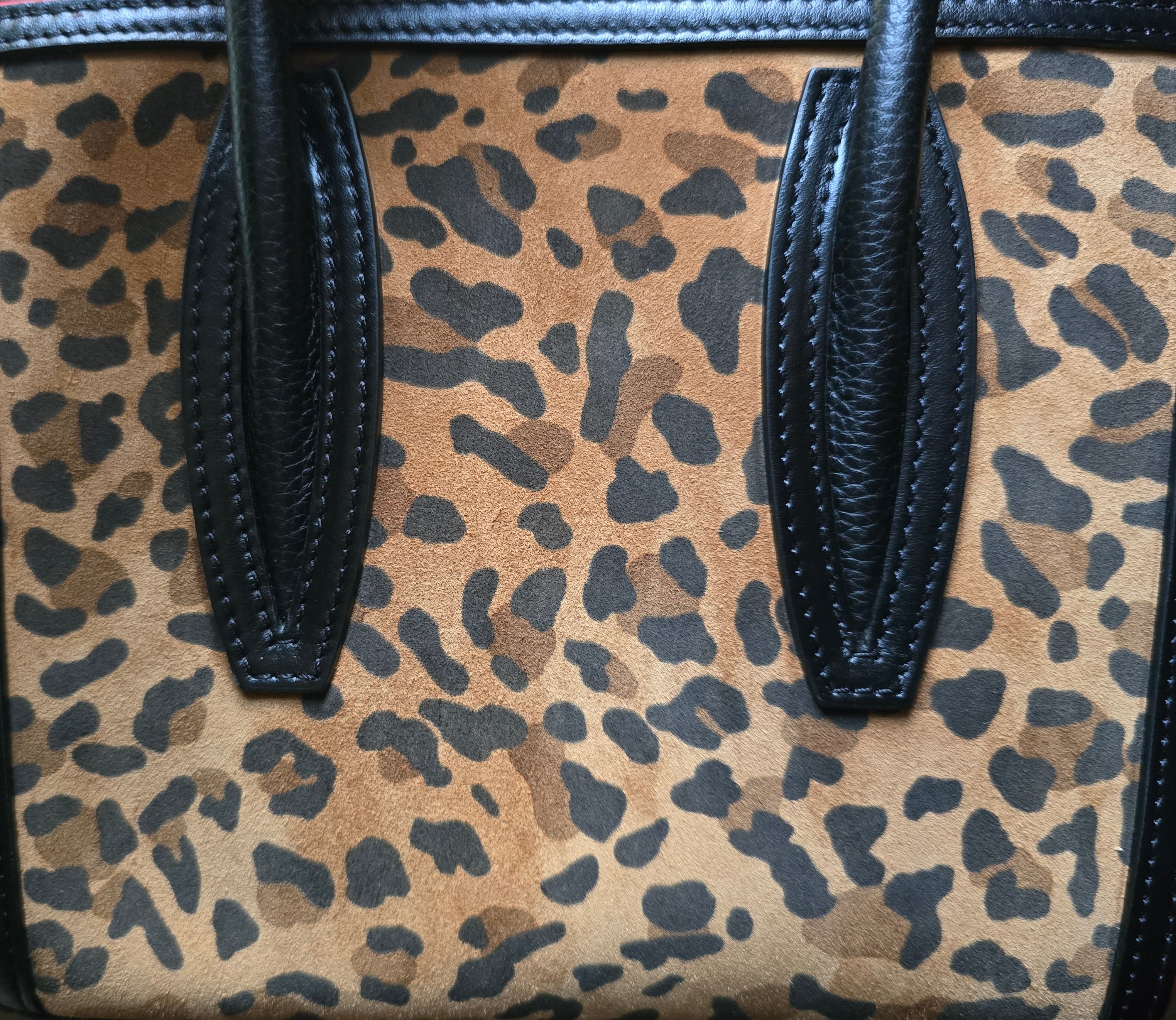 Authentic Christian Louboutin Leopard-Print Suede & Canvas Paloma Mini Tote