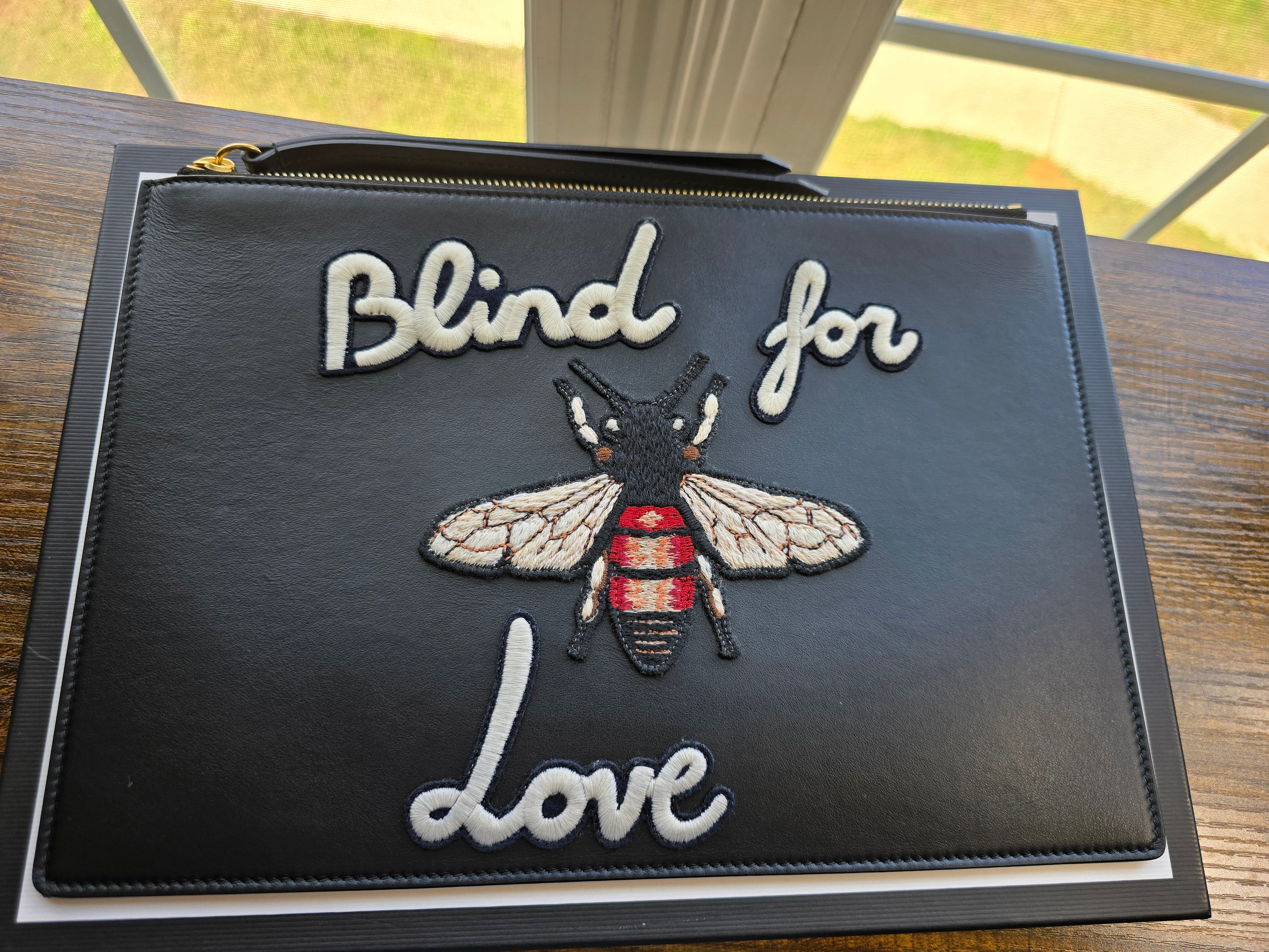 Authentic Gucci Bee Black 'Blind for Love' Clutch- Full Inclusion