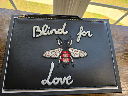Authentic Gucci Bee Black 'Blind for Love' Clutch- Full Inclusion