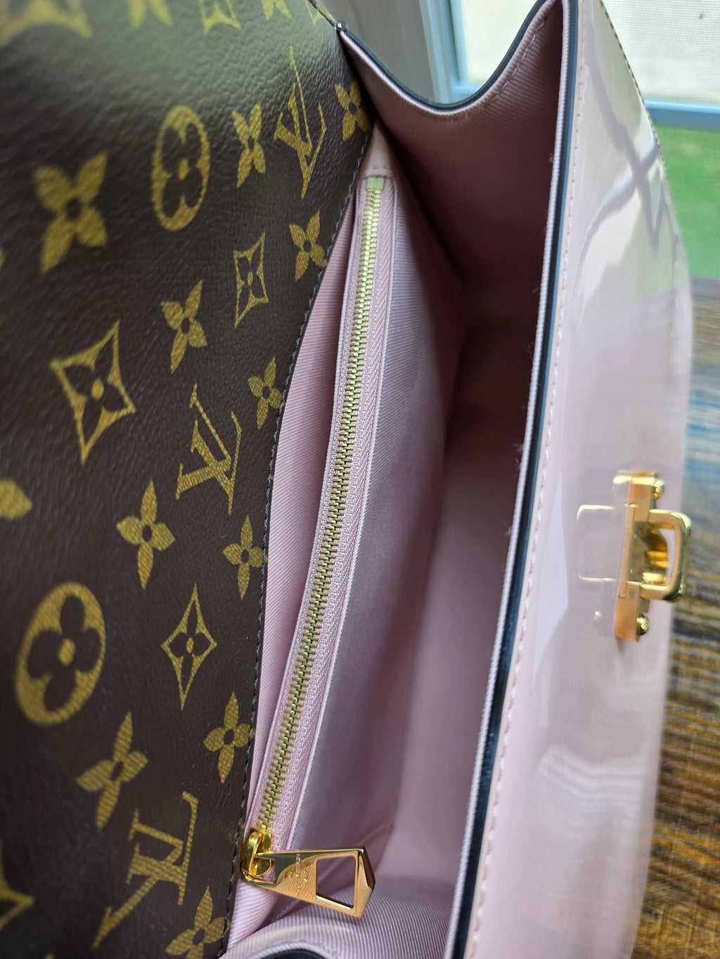 Authentic Louis Vuitton Cherrywood Vernis Leather Crossbody Bag (2019)
