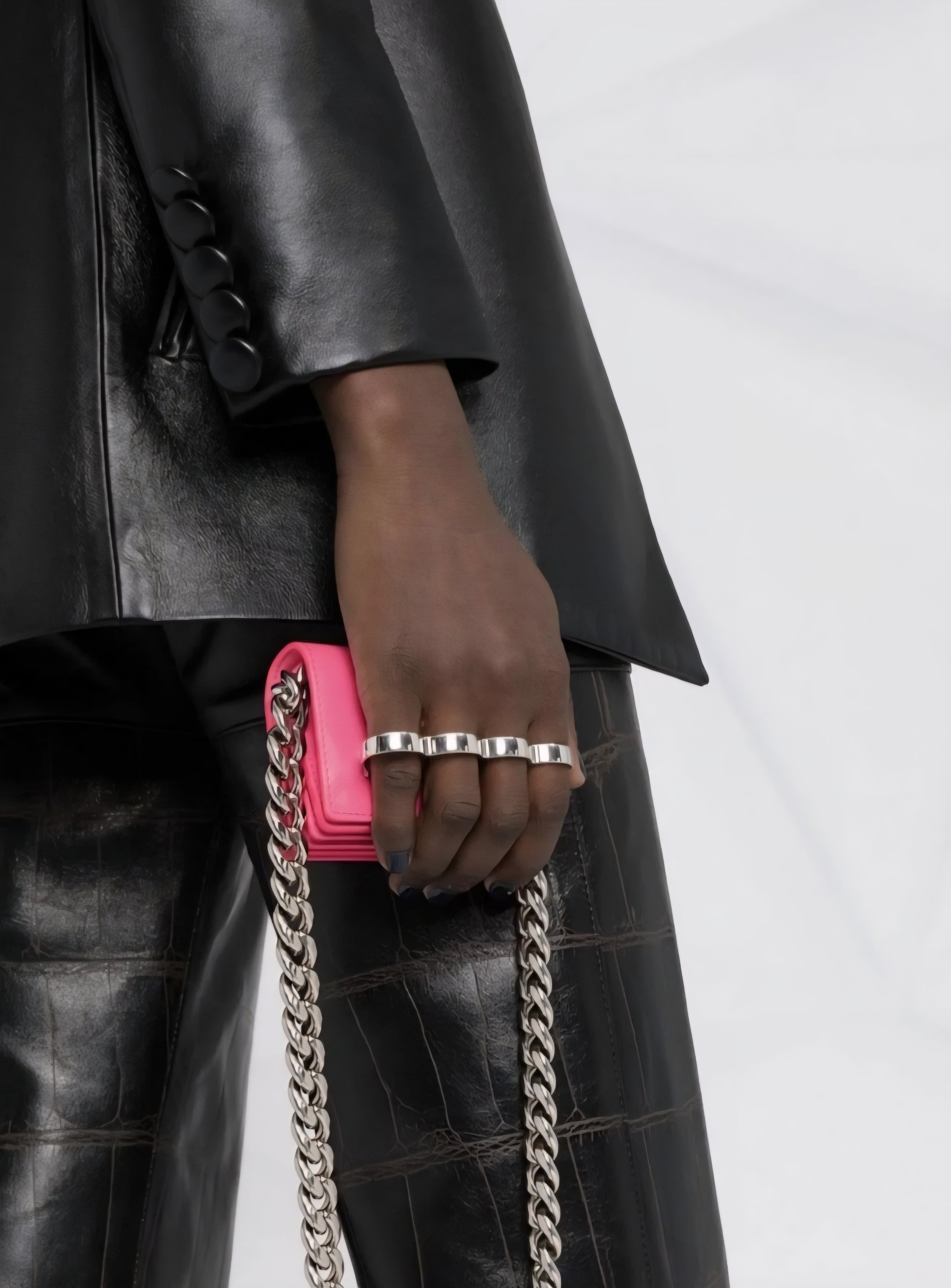 Authentic Alexander McQueen Four Ring Micro Bag- Pink Calfskin Leather