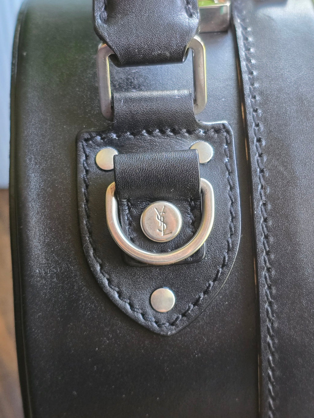 Authentic Saint Laurent Mica Hatbox Handbag with Crossbody Strap