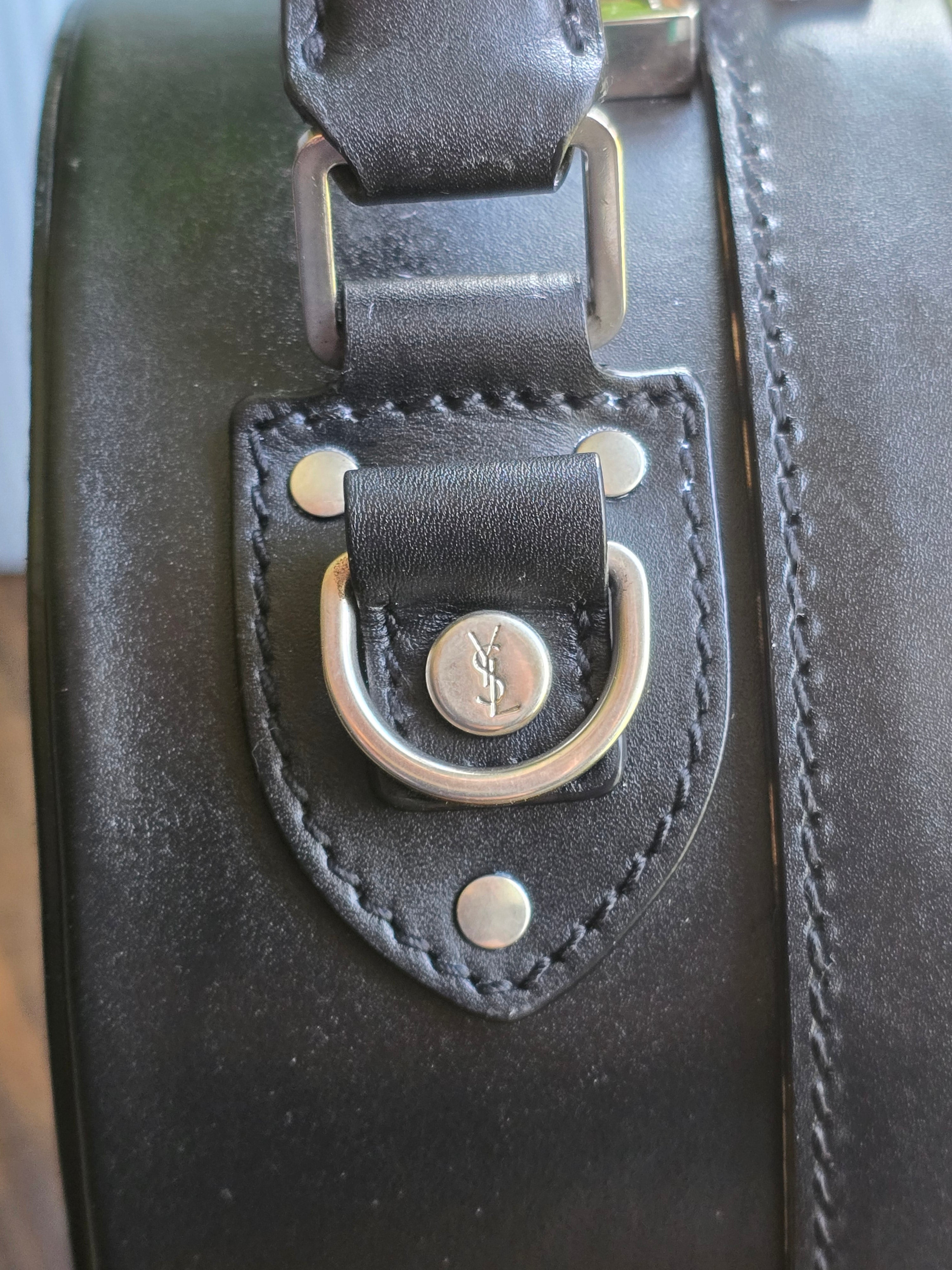 Authentic Saint Laurent Mica Hatbox Handbag with Crossbody Strap