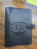 Authentic CHANEL Black Caviar Leather Agenda Cover with CC Logo