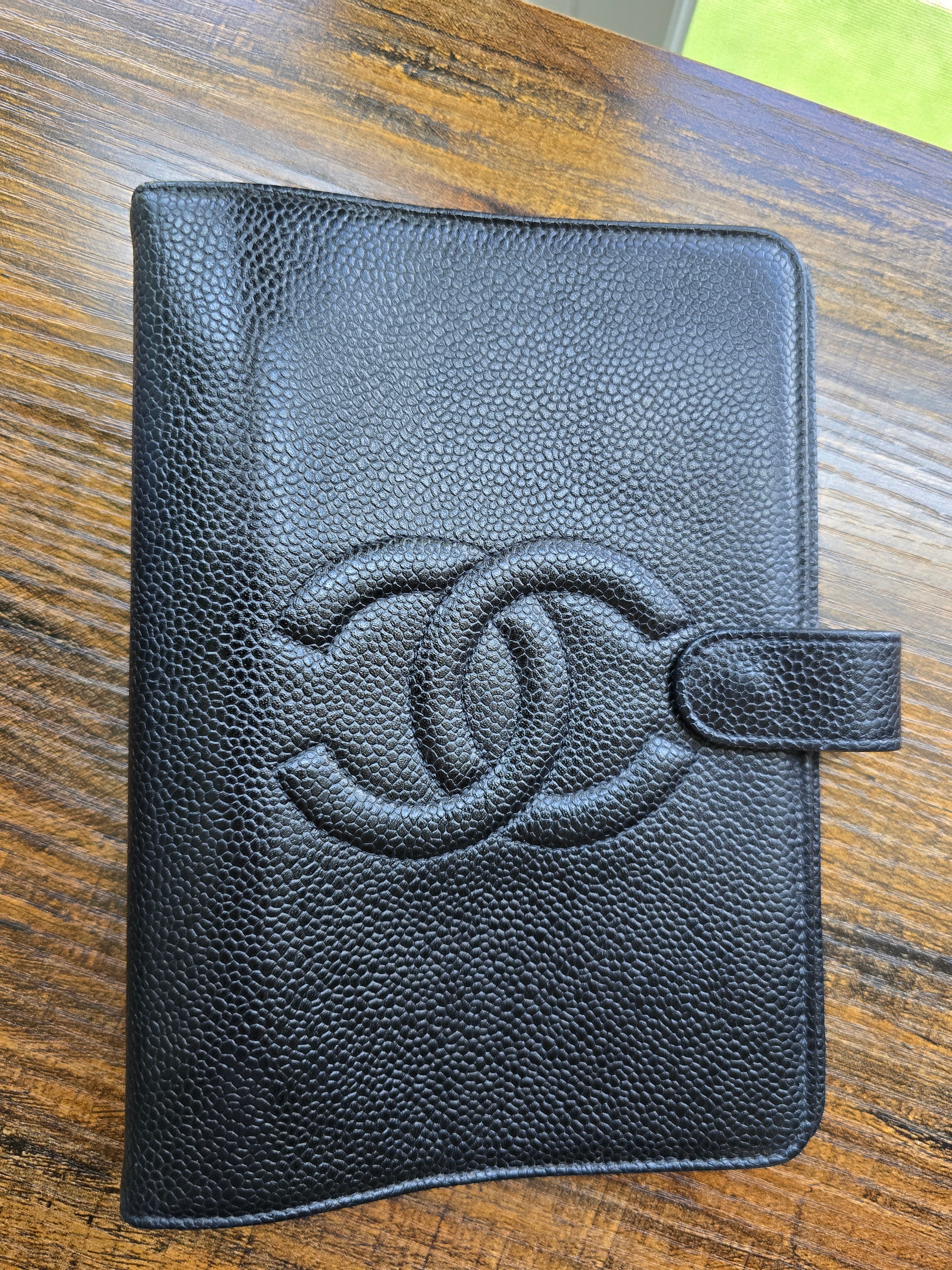 Authentic CHANEL Black Caviar Leather Agenda Cover with CC Logo