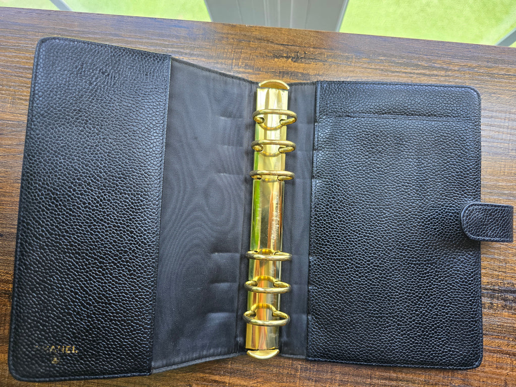 Authentic CHANEL Black Caviar Leather Agenda Cover with CC Logo