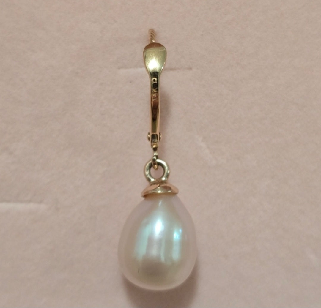 14K Rose Gold Cultured Freshwater Pearl, Opaque 8.5mm Drop Earrings