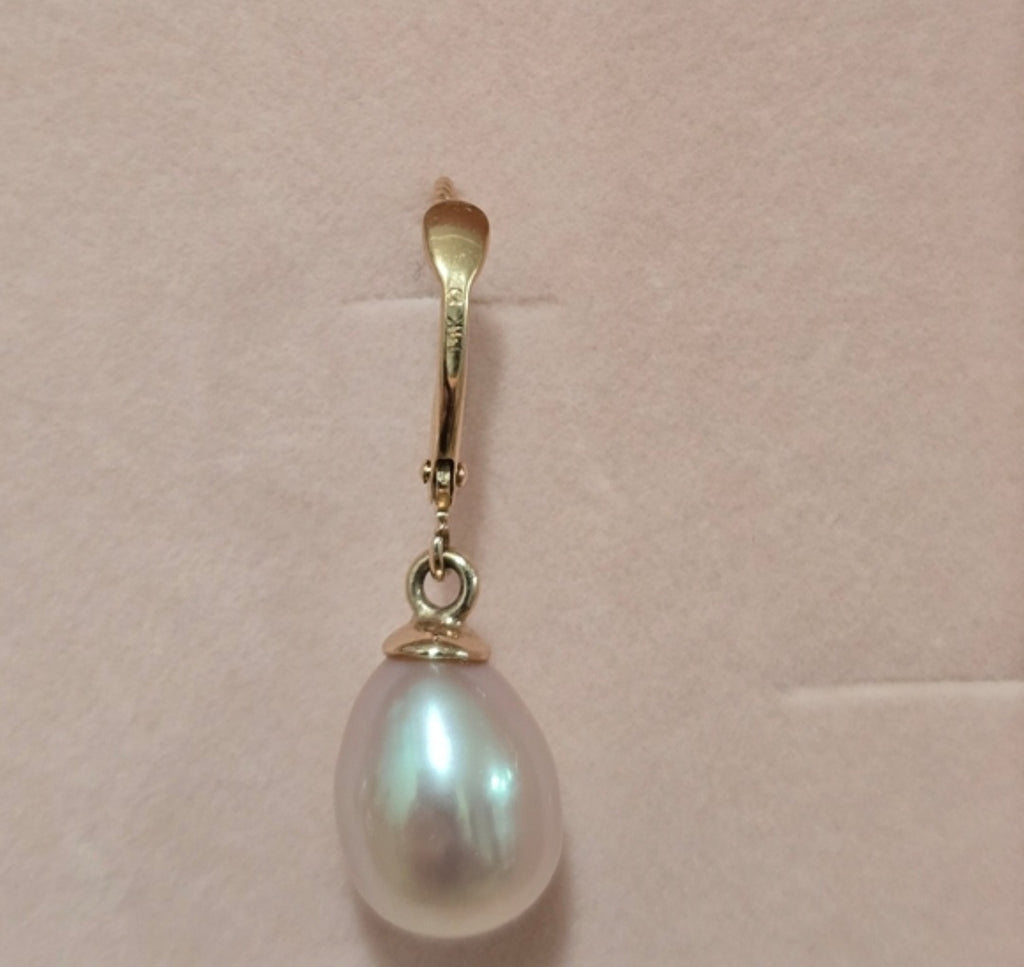 14K Rose Gold Cultured Freshwater Pearl, Opaque 8.5mm Drop Earrings