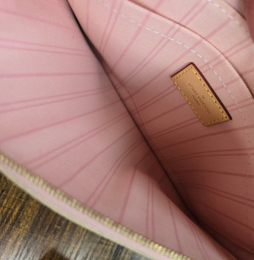 Authentic Louis Vuitton Damier Azur Ballerina Pink Neverfull MM with Pouch