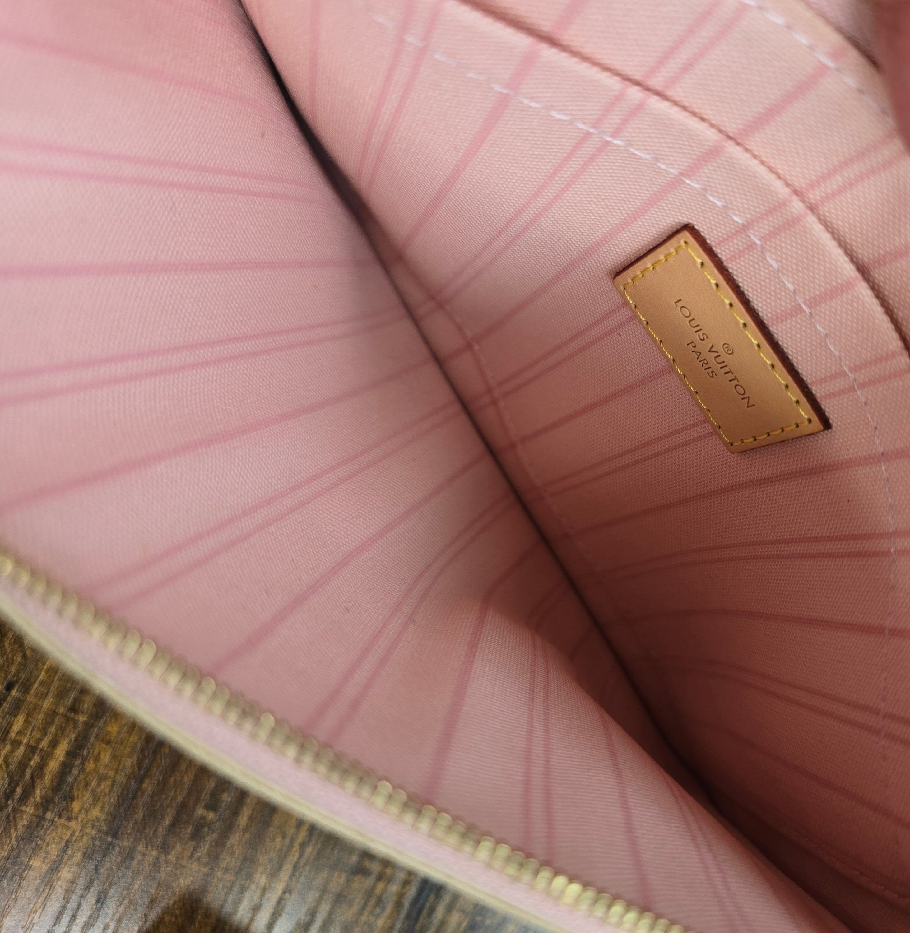 Authentic Louis Vuitton Damier Azur Ballerina Pink Neverfull MM with Pouch