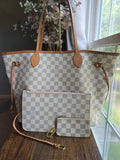 Authentic Bundle Deal: Louis Vuitton Damier Azur Ballerina Pink Neverfull MM with Pouch and Key Pouch