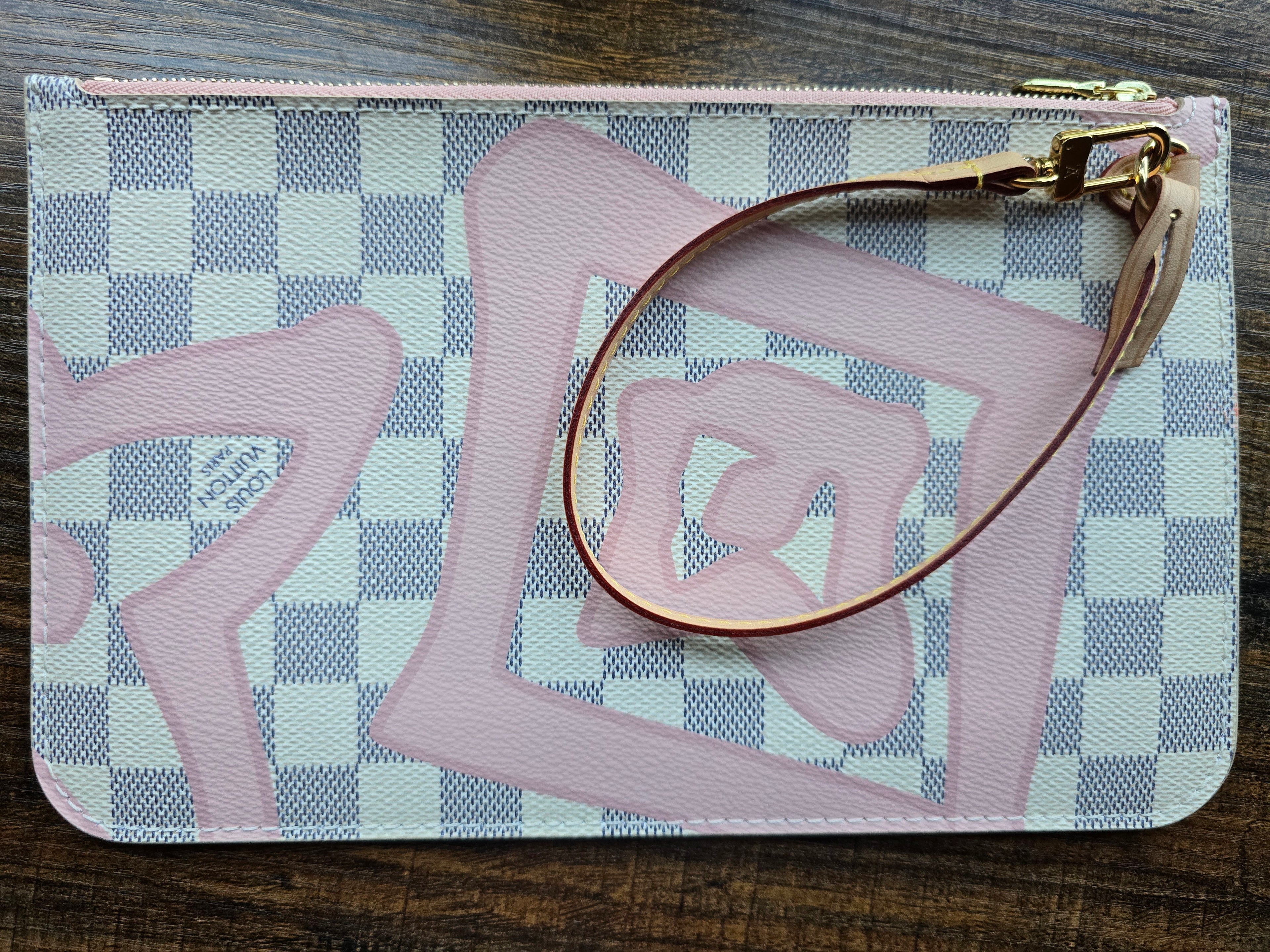 Authentic Louis Vuitton Damier Azur-Damier Tahitienne Neverfull Pouch MM