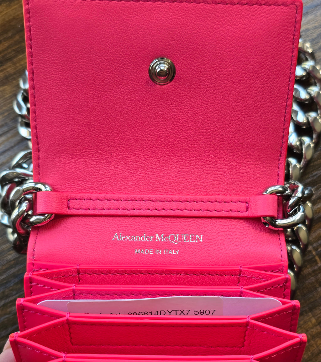 Authentic Alexander McQueen Four Ring Micro Bag- Pink Calfskin Leather