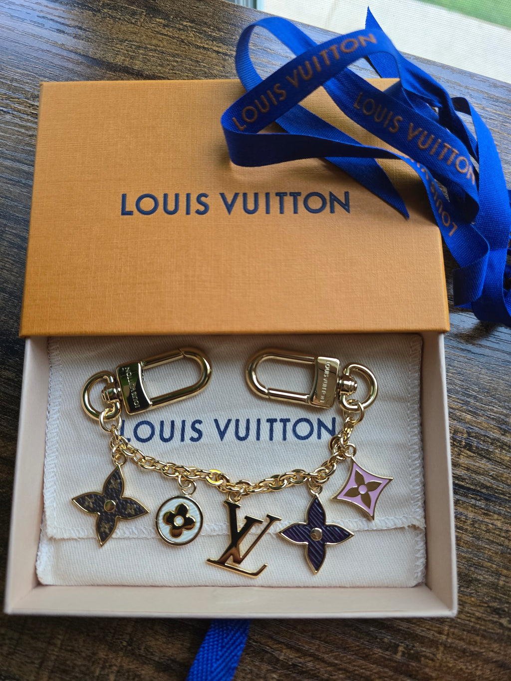 Authentic Louis Vuitton Damier Azur Speedy 30 (2007), Louis Vuitton Summer Garden BB Bandeau and Louis Vuitton Spring Street Chain Bag Charm